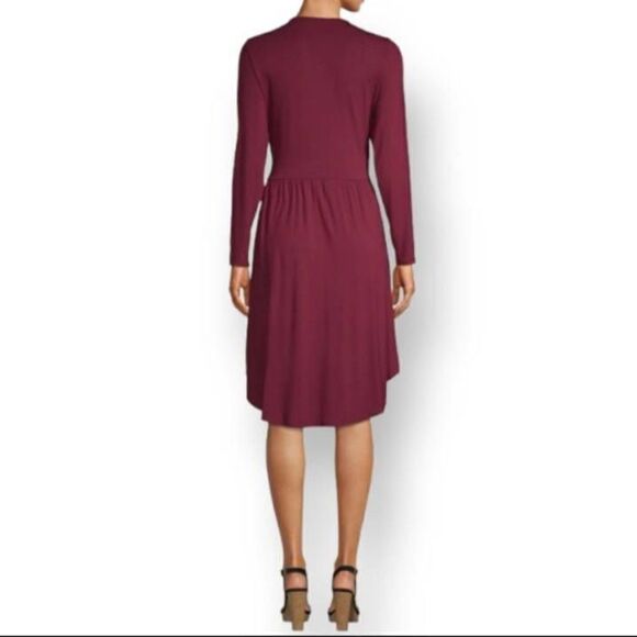 LOVE SADIE BURGUNDY V-NECK LONG SLEEVE DRESS SZ.L EUC. - Picture 3 of 13